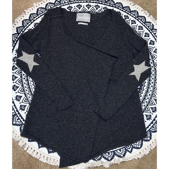 RENE VAN DER WIJCK Lambswool Blend Open Cardigan Sweater M Star Elbow Knit Gray - Picture 2 of 9